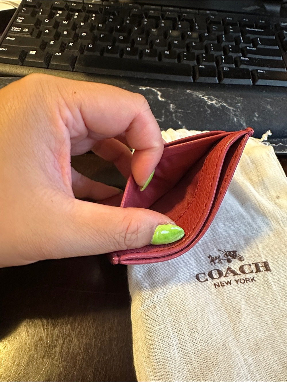 Coach Red Signature Embossed Leather Card Case - Picture 10 of 10